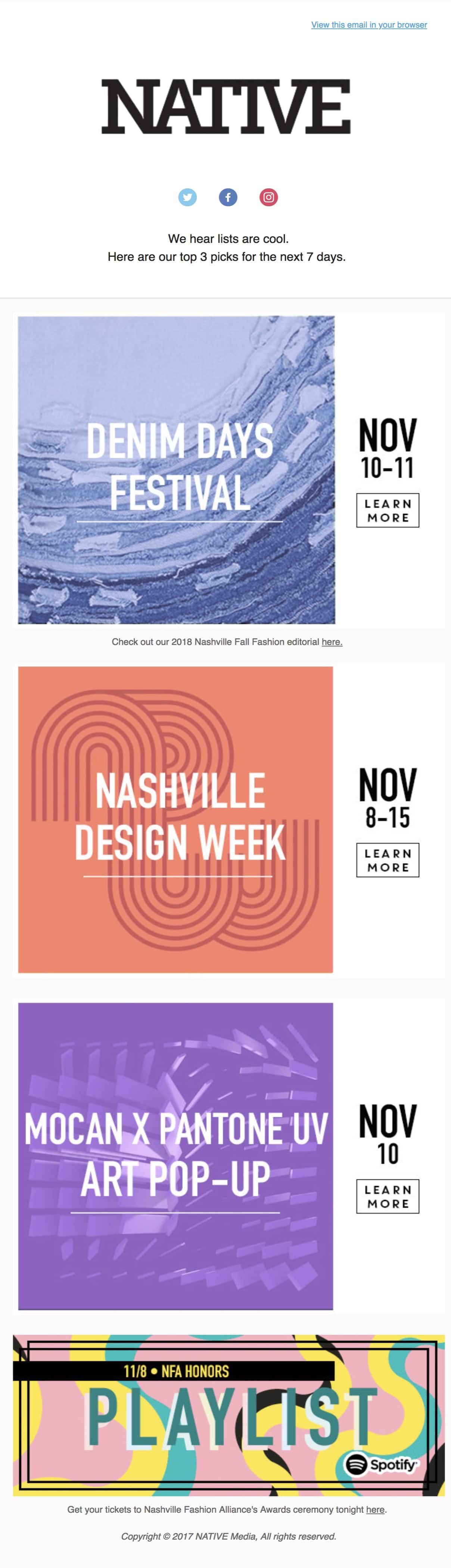 NATIVE Nashville's weekly email newsletter