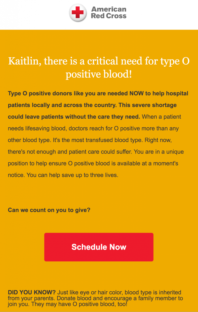 This Red Cross nonprofit email example is perfect for your 2019 nonprofit marketing. 